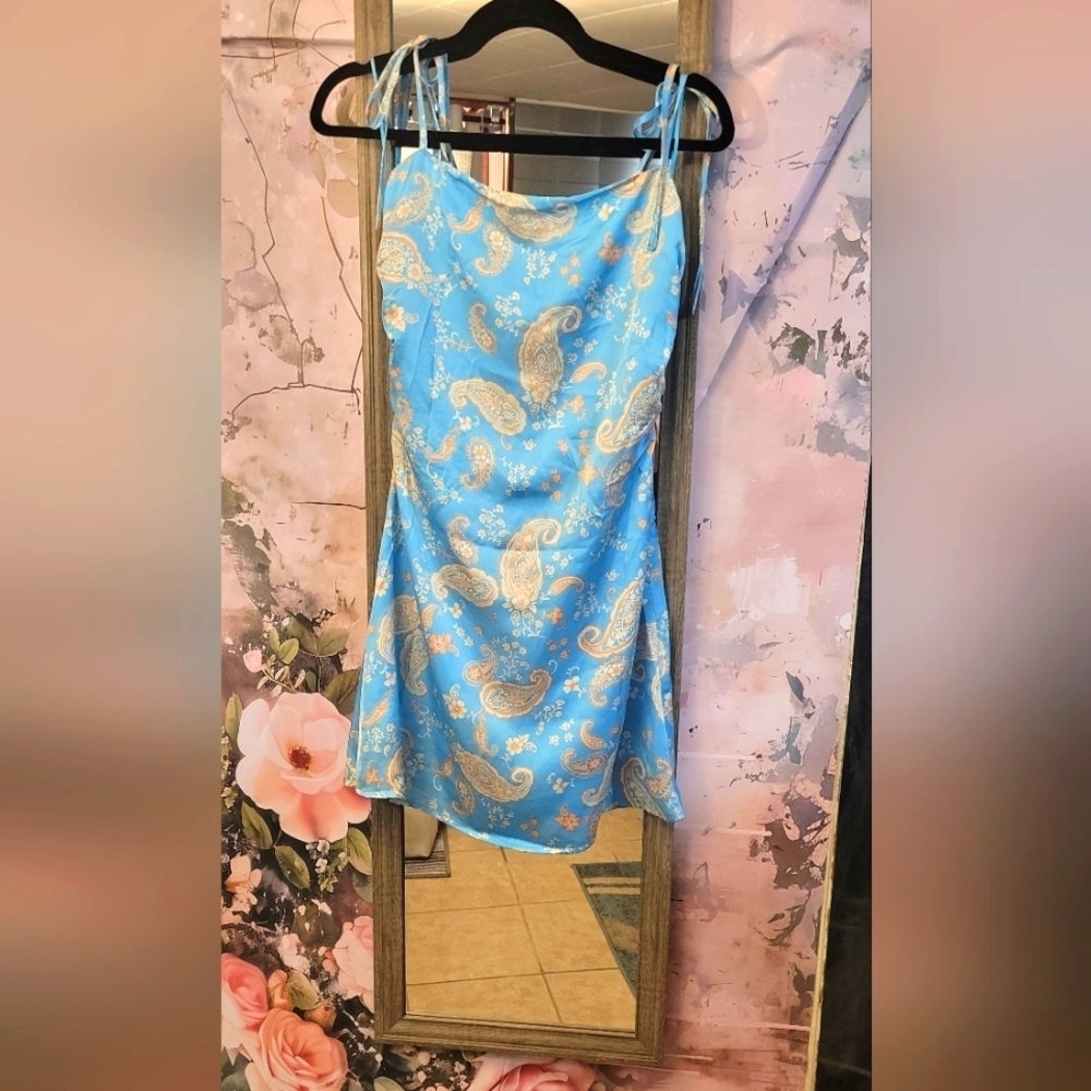 Blue and Gold Paisley Dress